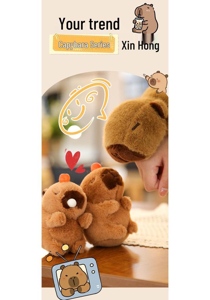 Capybara Blowing Bubbles: Plush Toy Keychain with Wagging Tail