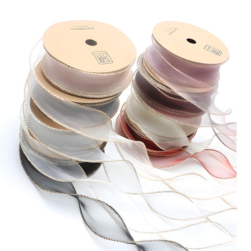 10Yards 40mm Golden Wavy Edge Chiffon Ribbon DIY Accessories Ribbon for Bows Bouquets Gift Wrapping Sewing Clothes Materials