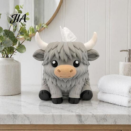 Bathroom Vanity Napkin Storage Simulated Highland Yak Tissue Box, Cute Decorative Paper Dispenser, Waterproof Durable Petg Material Case Matte