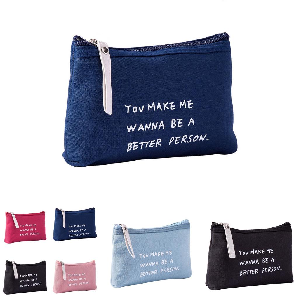 Practical Canvas Alphabet Cosmetic Bag Zipper Hand Clutch Modern Simple Wind Coin Phone Case