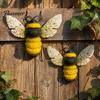 Metal Bee Wall Art 2PCS 3D Decor, Iron Sculpture Hanging Theme Garden Gift Ornament, Weatherproof Outdoor Decor for Patio Yard Fence Insect