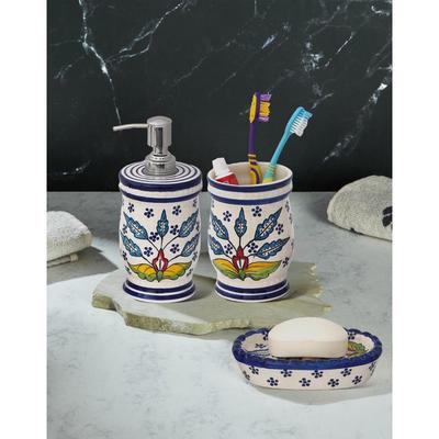 Premium Ceramic Bathroom Accessories Set of 3 | Modern Hand-Painted Bath Set with 300ml Soap Dispenser, Toothbrush Holder & Soap Dish |