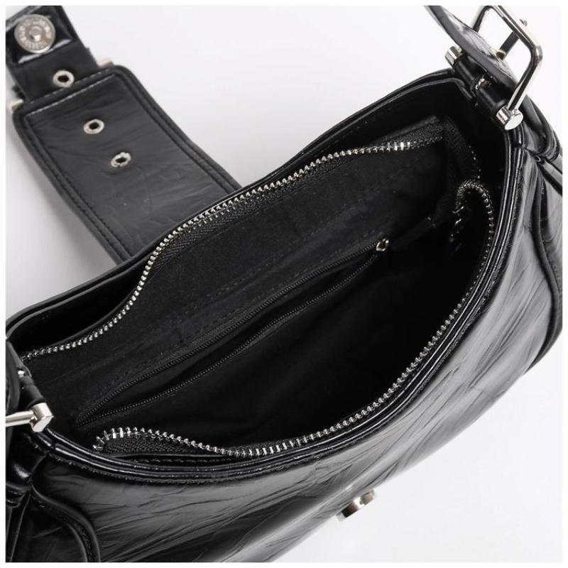 Women  Fashion Shoulder Bags Black PU Leather Underarm Bags Ladies High Quality Handbags Hot Girls Armpit Bags Wallet Purse