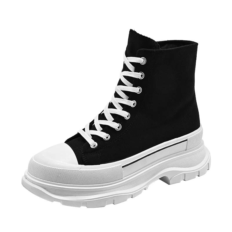 

Men Shoes Vulcanize Canvas Shoes Man Trainers Tenis Masculino Chunky Sneakers High Top Sneakers Casual Breathable Platform Shoes 39 черный белый