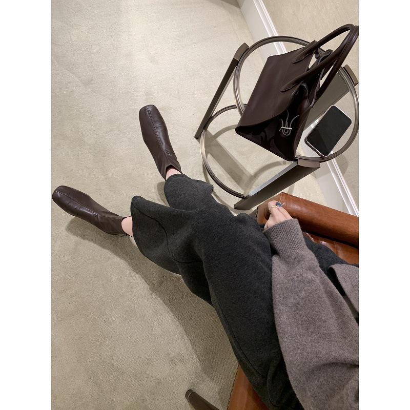 Verze z ovčí kůže z hroznové ma s vnitřním zvýšením výšky o 3 cm boční zip tenké kozačky elastické kozačky dámské s plochou podrážkou retro krátké kozačky