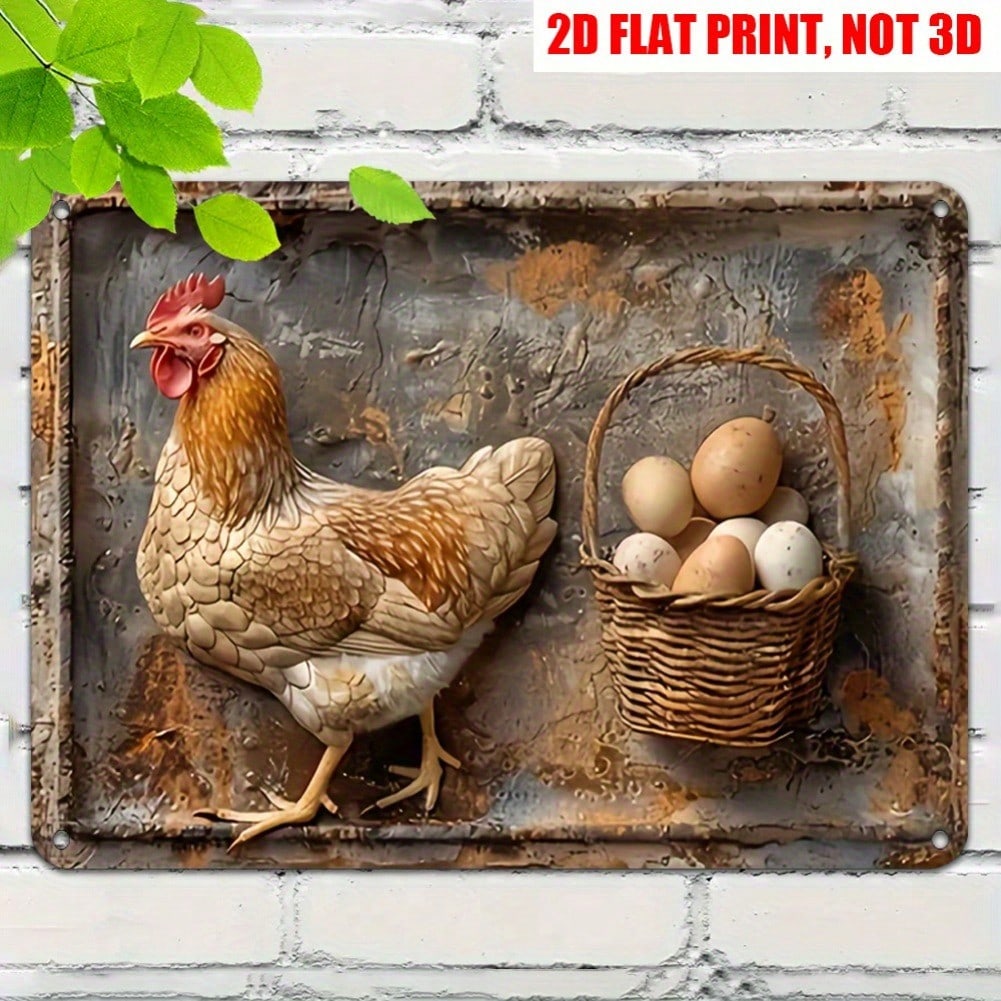 Rustic Chicken Egg Farmhouse Metal Wall Art 8x12 Inch Vintage Kitchen Decor Durable Indoor Outdoor Garden Patio Sign