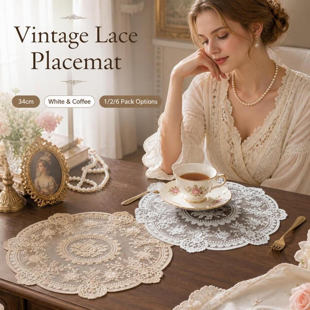 1/2/6pcs Flower Embroidery Lace Tablemats Round Vase Table Lamp Pad  Home Decor