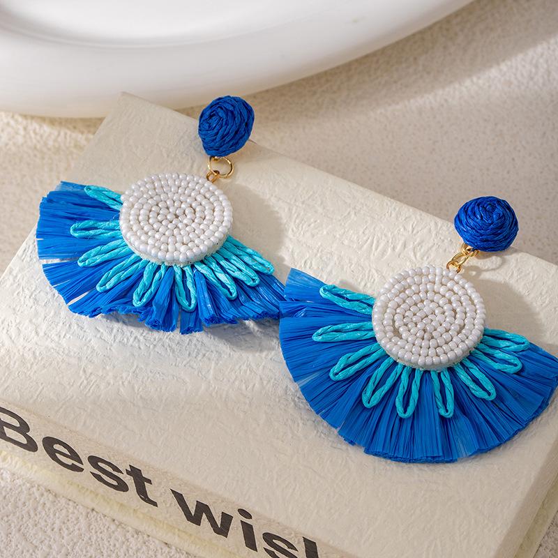 Dopamine Raffia Sun Flower Vacation Wind Earrings Women'S Handwoven Earrings Travel Photography Unique And Beautiful Earrings