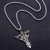 Winding Cross Pendant Necklace Cool Hip Hop Red Stone Vintage Copper Color Stainless Steel Chain Women Men Punk  Jewelry Gifts