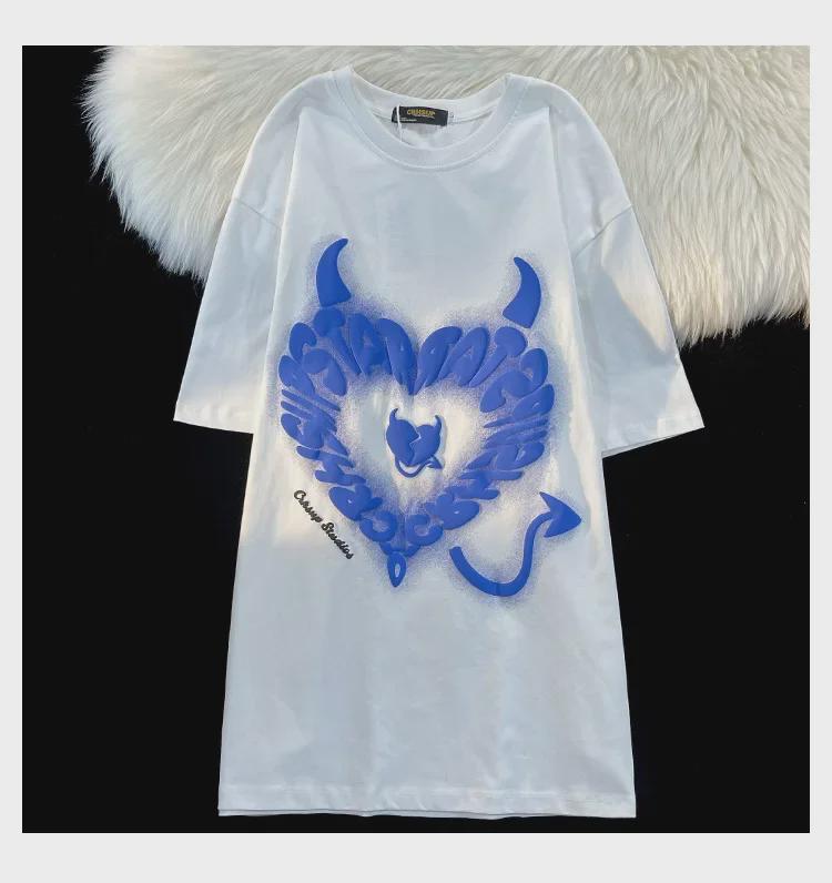 Dámské Retro tričko s potiskem ďábla, krátký rukáv - Vintage Cool letní styl