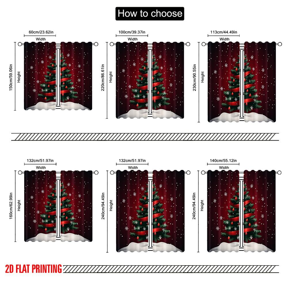 2 Stück, 2D-Flachdruck Minimalistische Vorhänge Weihnachtsbaum Schneeflocken Bänder Vielseitig Langlebig Polyester (ohne Stange) Zimmer