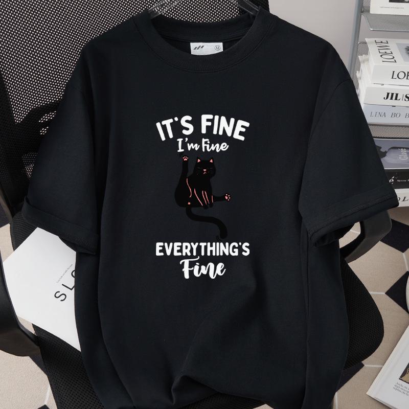 Trendiges Grenzüberschreitendes Katzen-Print-T-Shirt, 260g Reine Baumwolle, Kurzarm, Einfach 1002-45