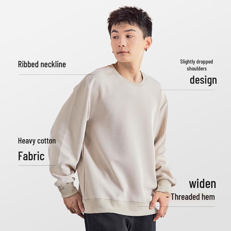 TonLion Men's Waffle Knit Crewneck Sweatshirt