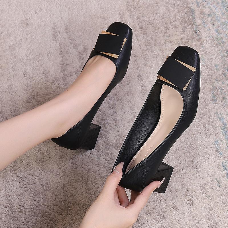 French square head low-heeled single shoes women's one-pedal commuter work high-heeled shoes women's casual versatile thick-heeled women's shoes