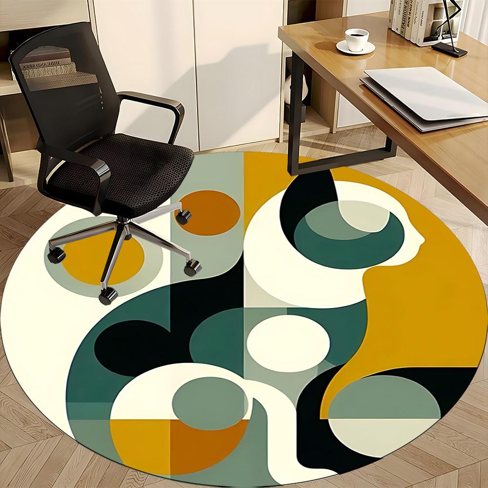 1pc Abstract Shapes Office Round Area Rug, Indoor Mat Suitable For Office, Under Office Chairs Bedroom Living Room Home Decor, Room Deco