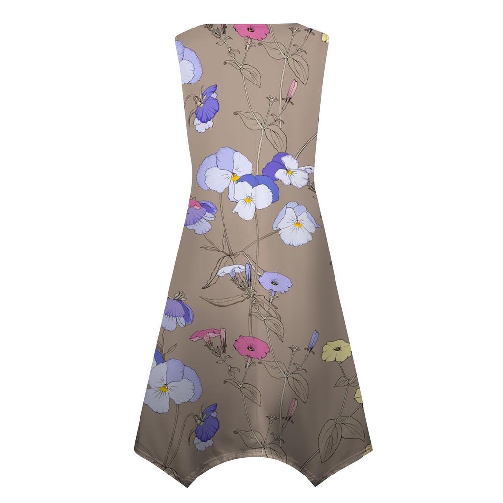 Women's Casual Fashion Round Neck Sleeveless Print Irregular Hem Midi Dress
