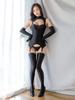 Sexy Women Sleeveless Hollow Out Garter Bodysuit Oil Gloosy Shiny Open Crotch Tight See Through Leotard With Stockings Glove