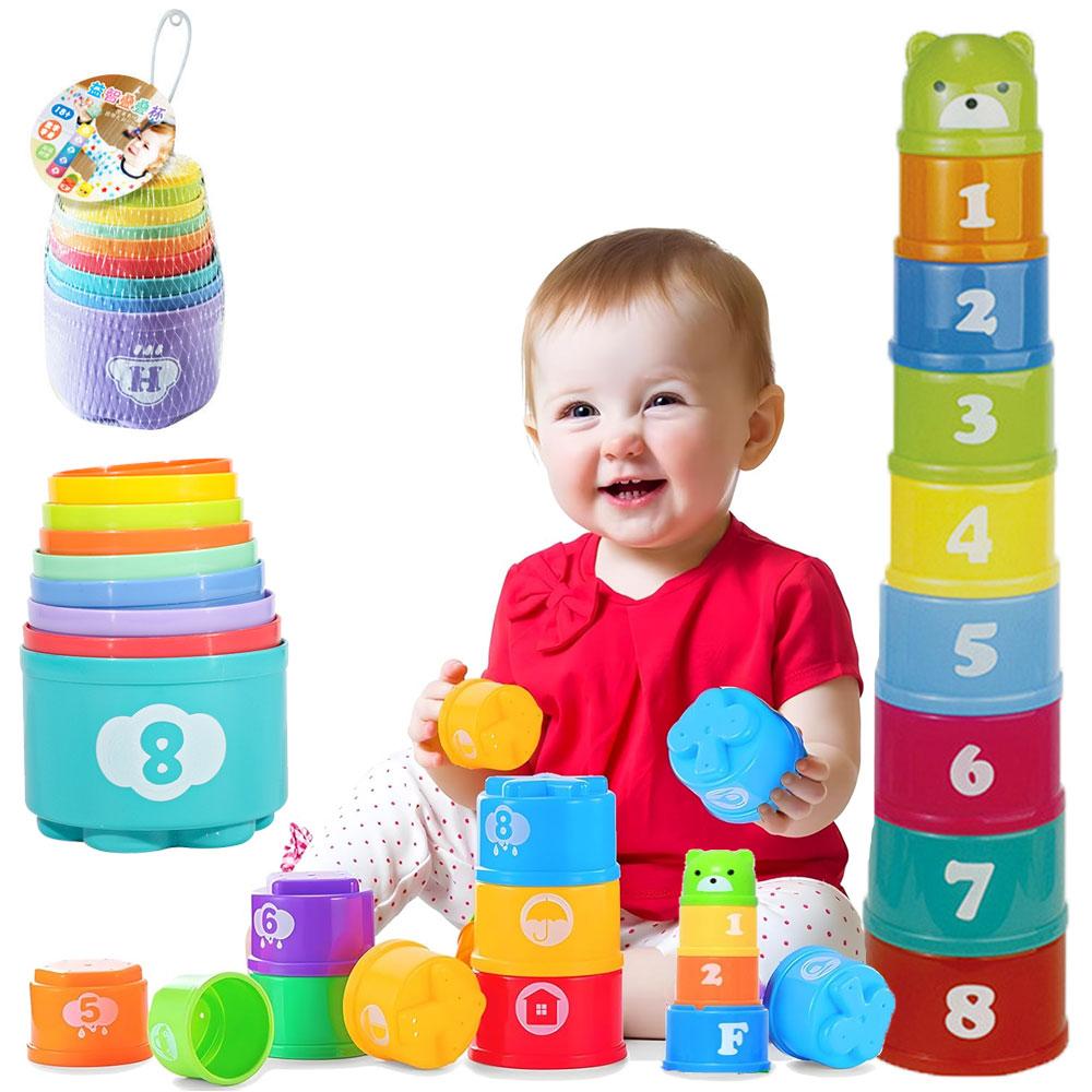 9Pcs Stacking Cups Game Kids Fun Number Letters Stacking Cup Montessori Sensory Puzzle Stack Speed Games Toys For Children Gifts