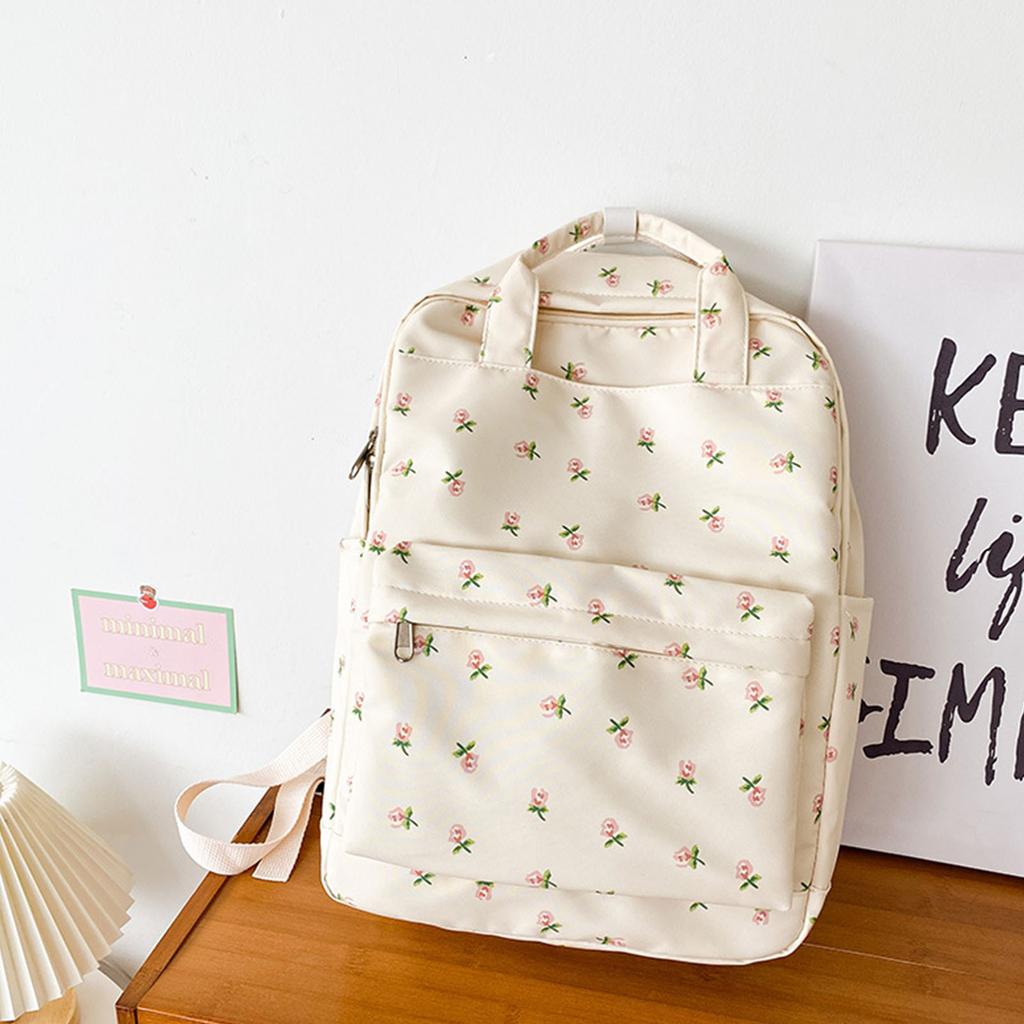 Medium Nylon Women Backpacks Casual Lightweight Daypack Anti-Theft Bookbag with Cute Floral Print for Teen Girls
