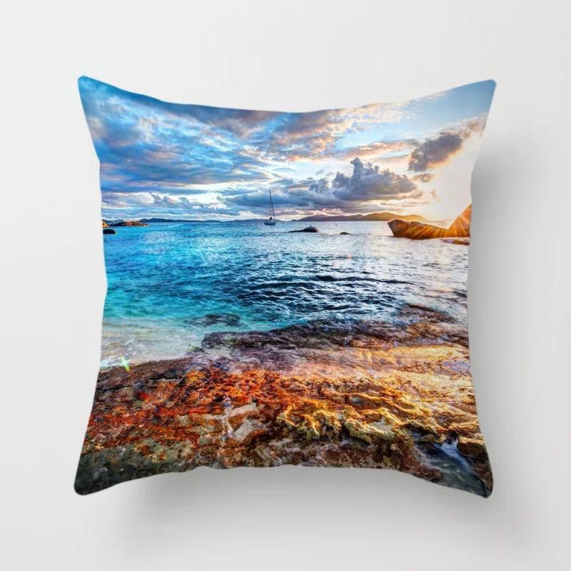 Living Room Sofa Car Cushion Cover Luxury Home Decoration Pillow Cover Sunset Beach Landscape Throw Pillow Cover