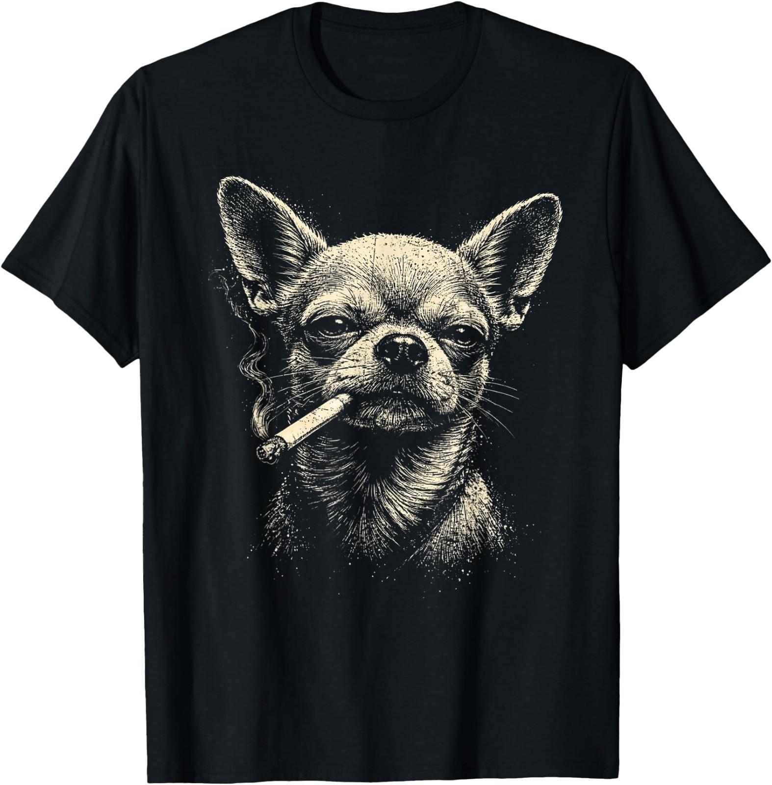 Dog Smoking Cigarette Funny Chihuahua Meme Vintage Funny T-Shirt ,UNISEX Tee S разноцветный