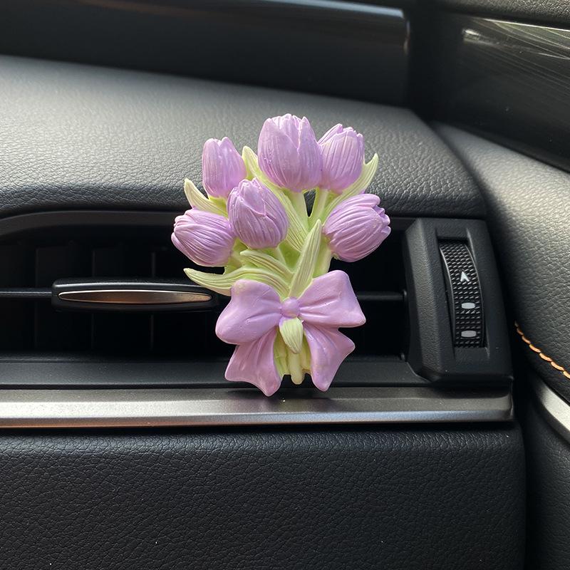 Tulip Car Air Freshener: Premium Stone Vent Diffuser & Fragrant Flower Ornament