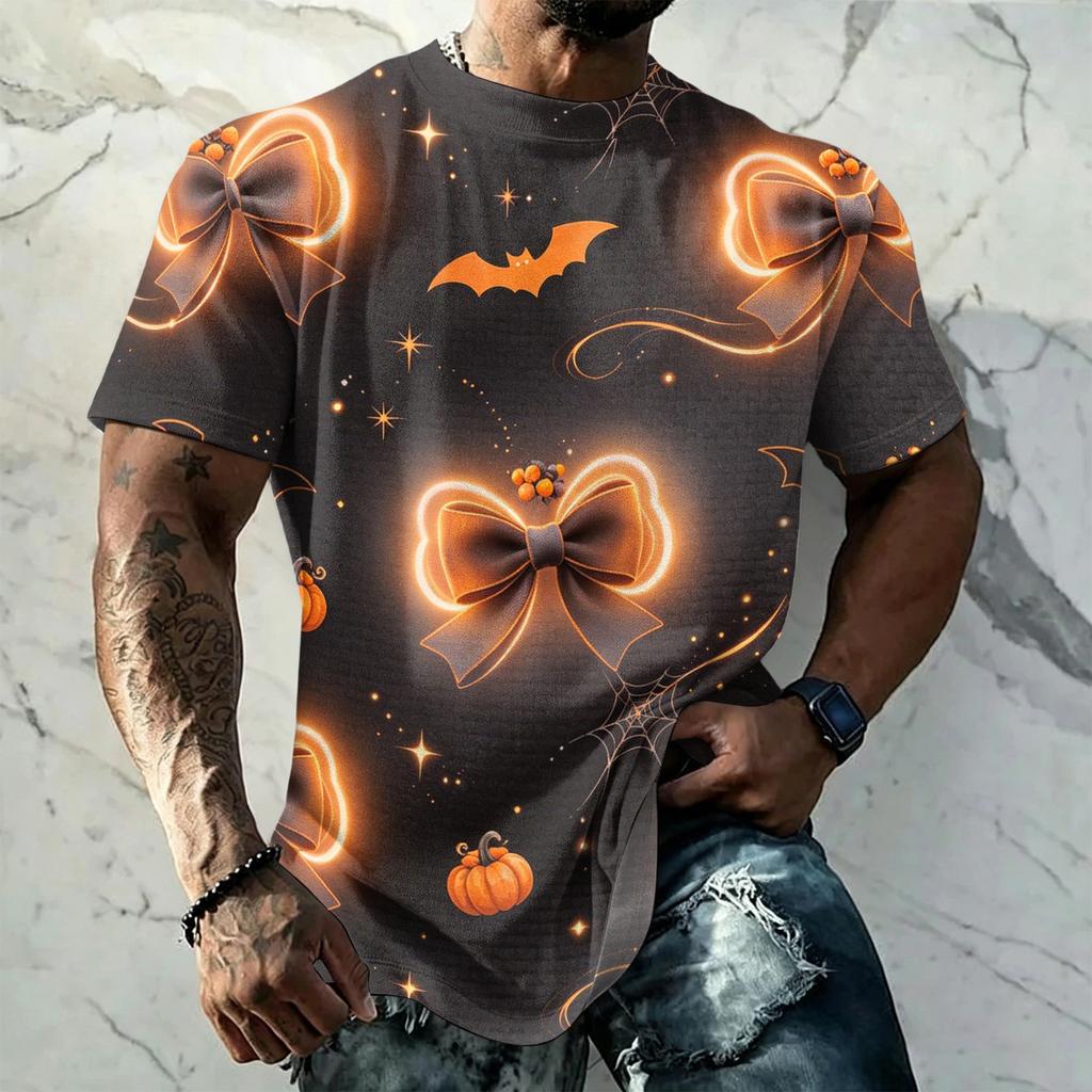 Men's Halloween Vintage Short Sleeve T Shirt Loose Breathable Summer Sports Streetwear Casual Everyday Top with Bat and Spider Web Print