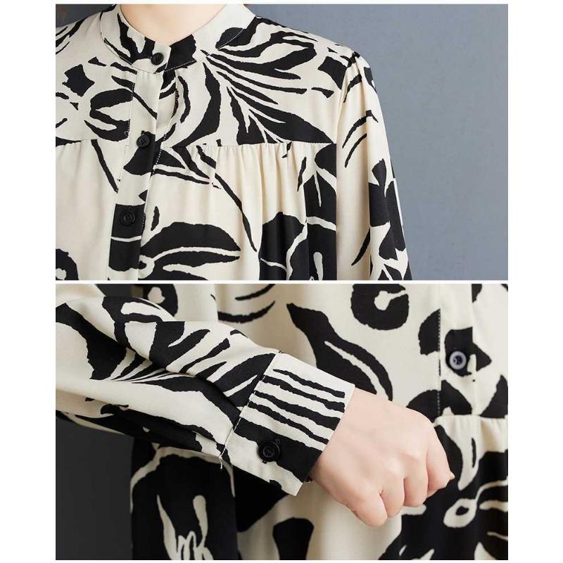 2025 Large Size Round Neck Long Sleeve Loose Big Swing Middle-aged and Elderly Mom Dresses