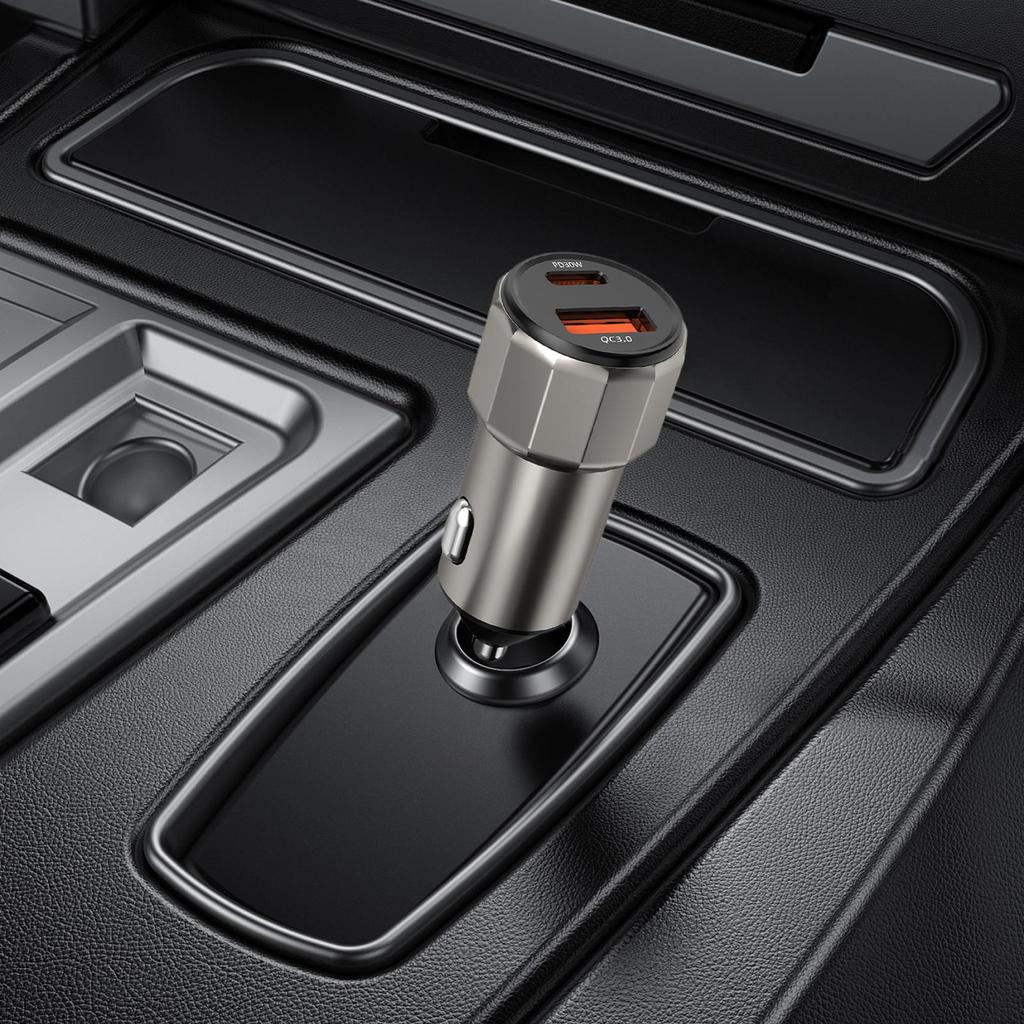 Handy Auto-Ladegerät Zwei-Port USB Typ-C PD 30W QC3.0 Fahrzeugladegerät Automobil Innenzubehör Zinklegierung Ladegerät universal
