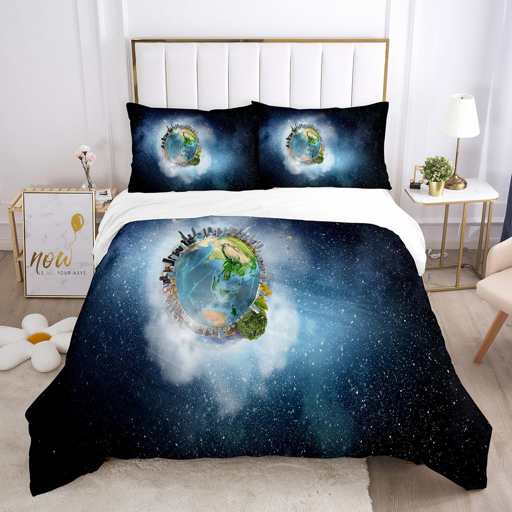 Erde Bettbezug Set 3D Blauer Planet Muster Polyester Bettdeckenbezug King Queen Größe Für Jungen Mädchen Bettwäsche Set Mit Kissenbezug