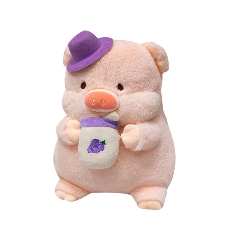 Cute Pink Fruit Milk Tea Pig Doll Children Sleeping Pillow Pig Plush Toy Girls Gift