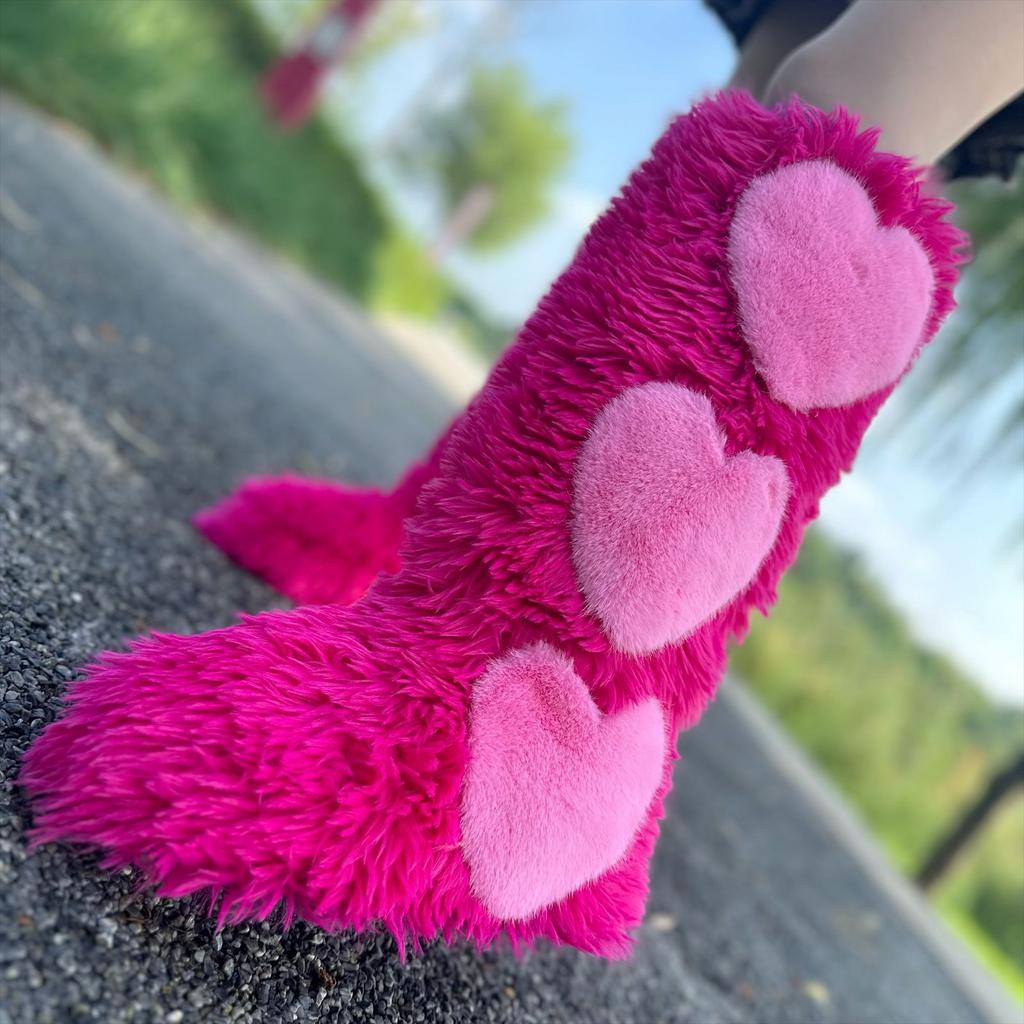 IPPEUM Knee High Fur Boots Heart 2025 New Shoes Plus Size 44 Plush Long Boots
