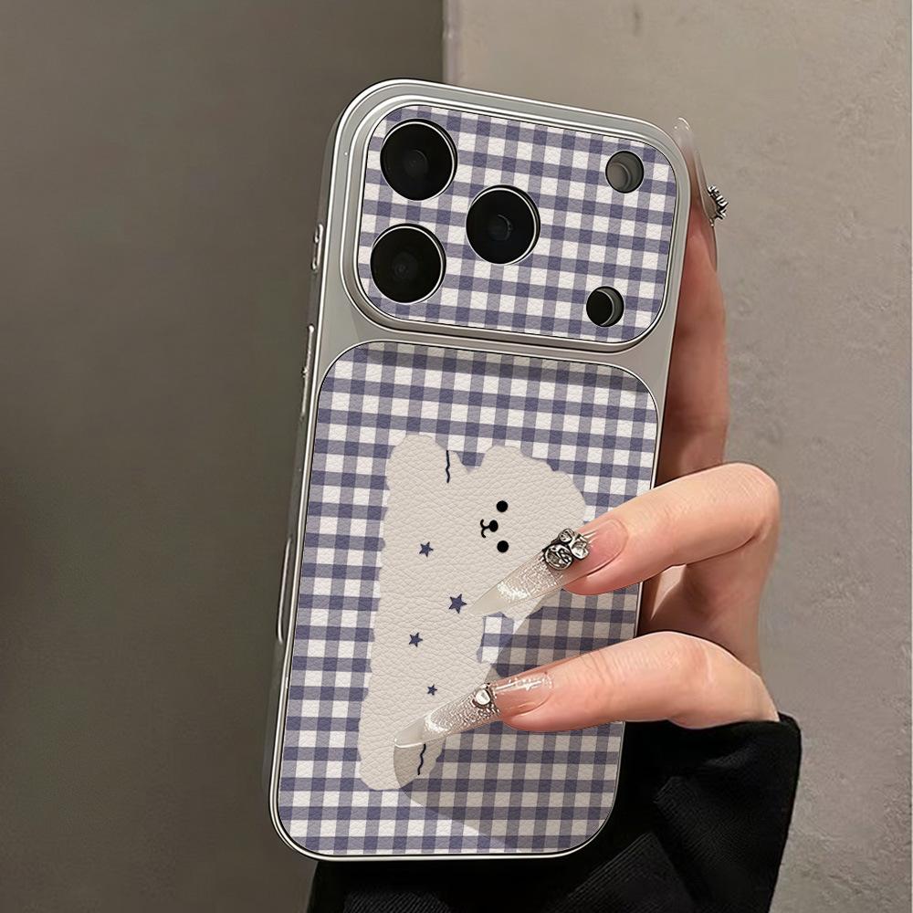 Plaid Cute Little White Dog Is Suitable for Apple 17PROMAX Mobile Phone Case with Large Window iPhone16 Soft 15 All-inclusive 14.