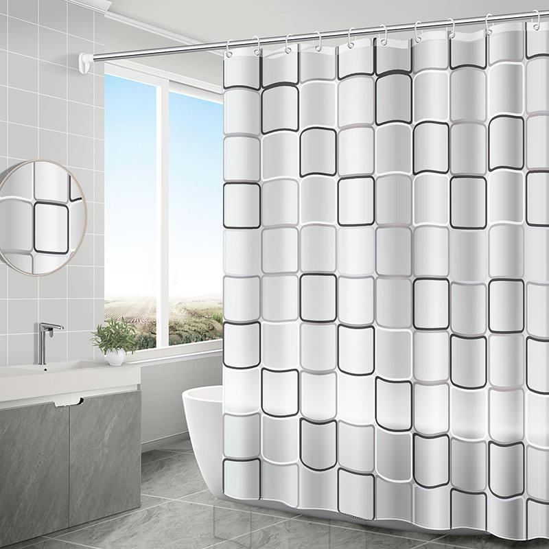 Translucent Partition Curtain for Bathroom Grid Shower Curtain PEVA Anti Mold and Waterproof Multi Color Design