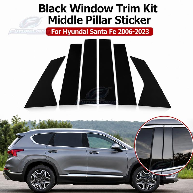 For Hyundai Santa Fe - Black Window Trim Kit Middle Pillar Sticker Automotive Exterior Decor Interior Upgrade