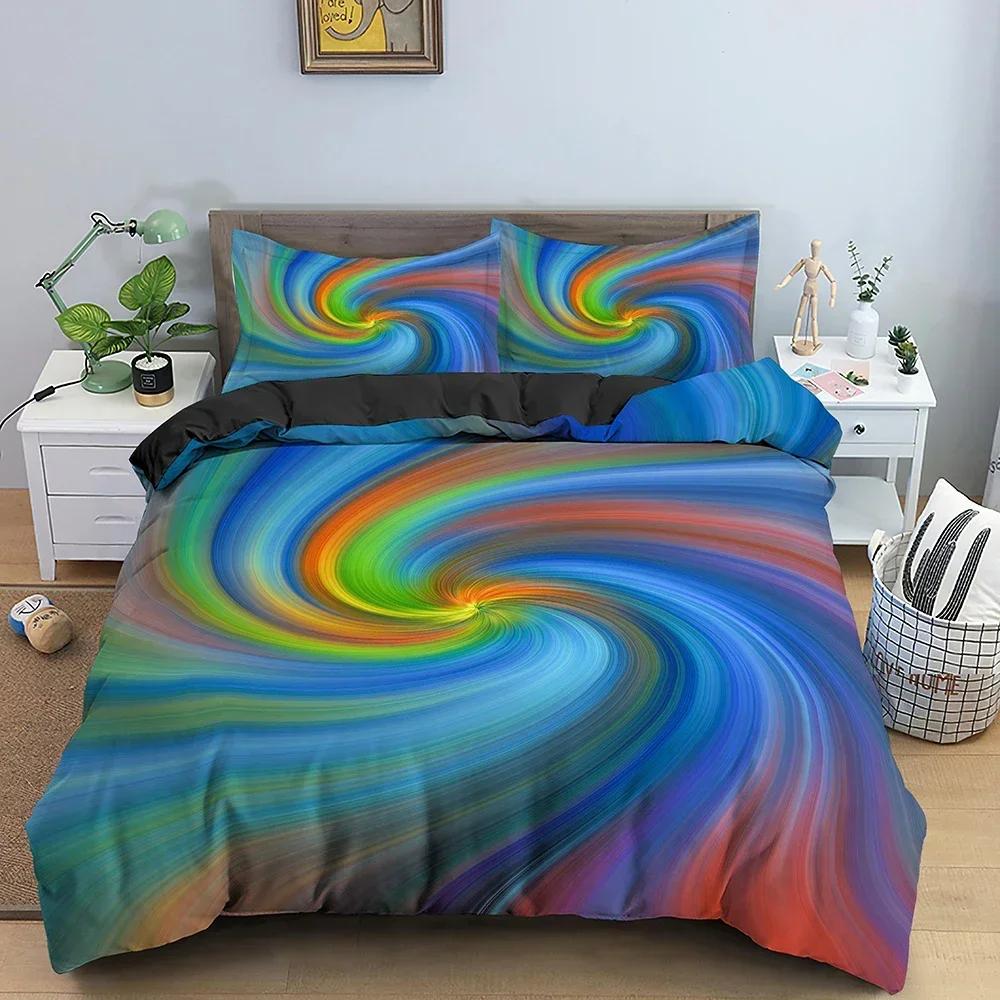 Rainbow Color Abstract Pattern Comfortable Duvet Quilt Cover Pillowcase Bedding Set Children Bedroom Decoration Home Textile