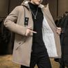 Autumn and Winter Fashion Trend Solid Color Plus Fleece Trench Coat Men's Casual Loose Thick Warm Large Size Coat