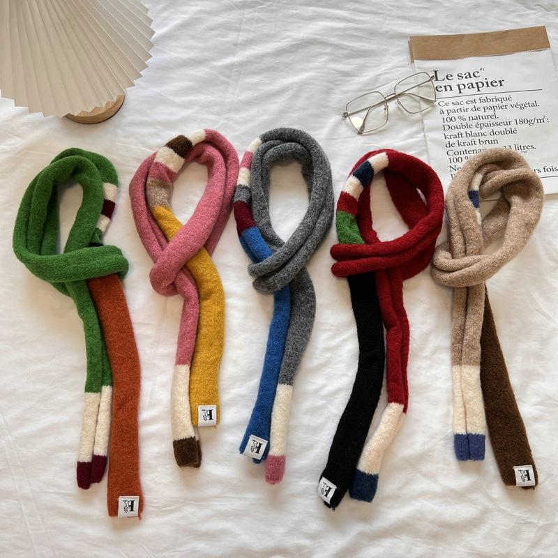 Wool Striped Plush Scarf Women's Niche Design Sense Spice Girl Versatile Decoration Korean Version Thin and Narrow Long Scarf
