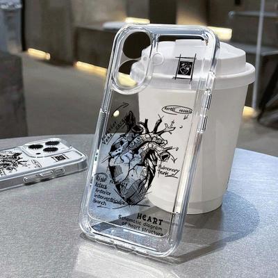 For iPhone 16 Pro 15 Pro Max 14 Plus 13 12 11 Phone Case Heart Pattern Clear Soft Silicone Slim Shockproof Transparent Lens Protection Bumper Cover