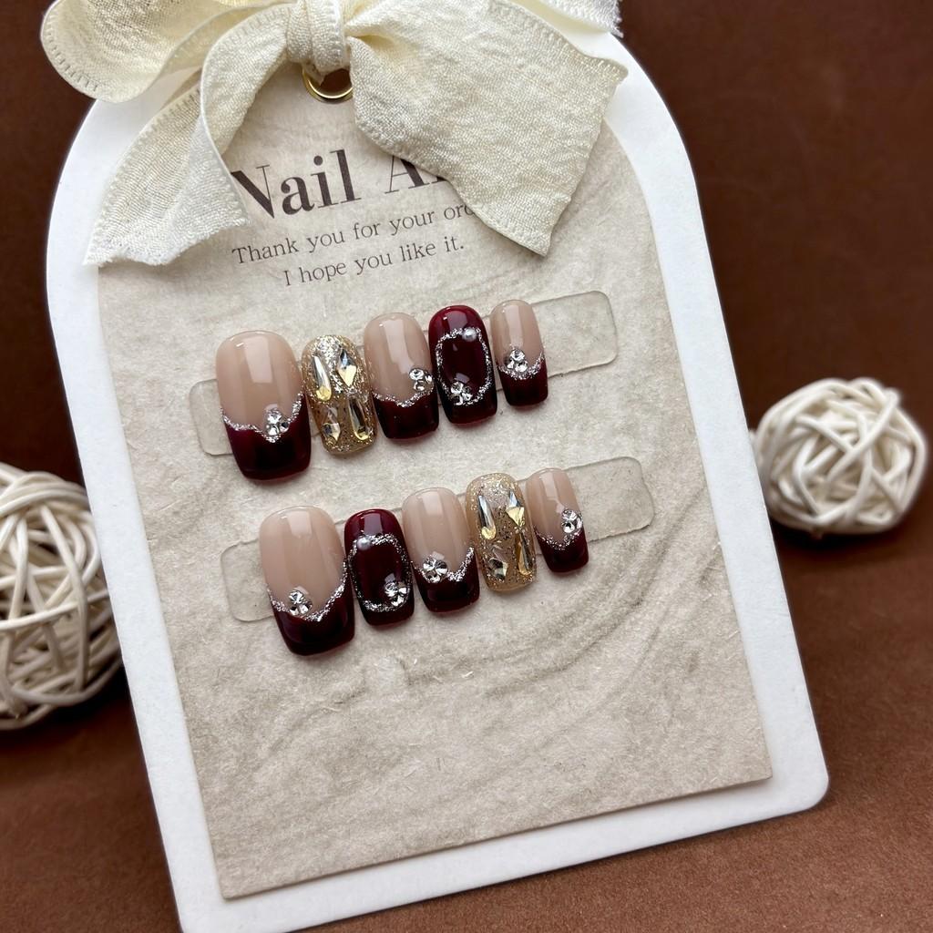 Transparent Artificial Nail Shining Diamond Short Style Sweet Wearable Manicure