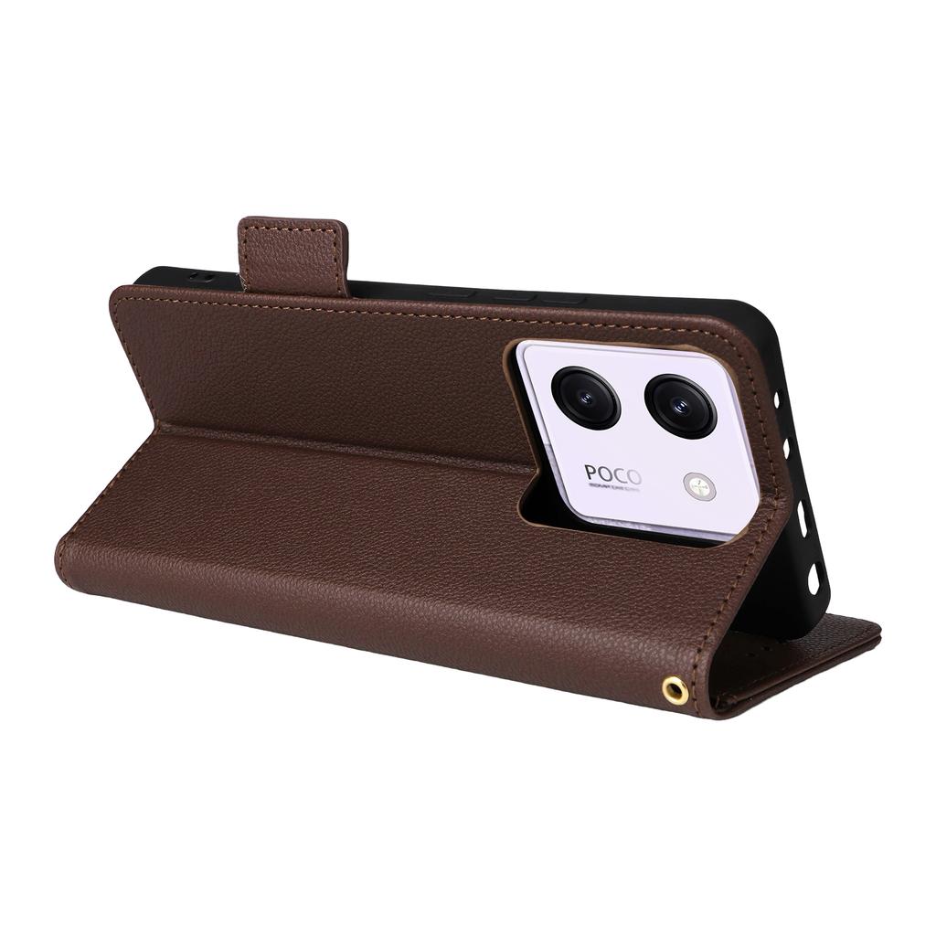 For Xiaomi Poco M7 Pro 5G Case with Wrist Strap Litchi Texture PU Leather Wallet Phone Cover