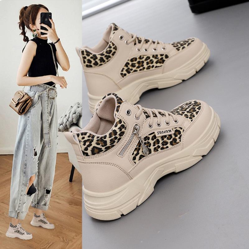 Spring and Autumn Trend Leopard Print Platform Casual Skateboard Shoes Women 2025 New Fashion Versatile Outdoor Trend Shoes Women Z010