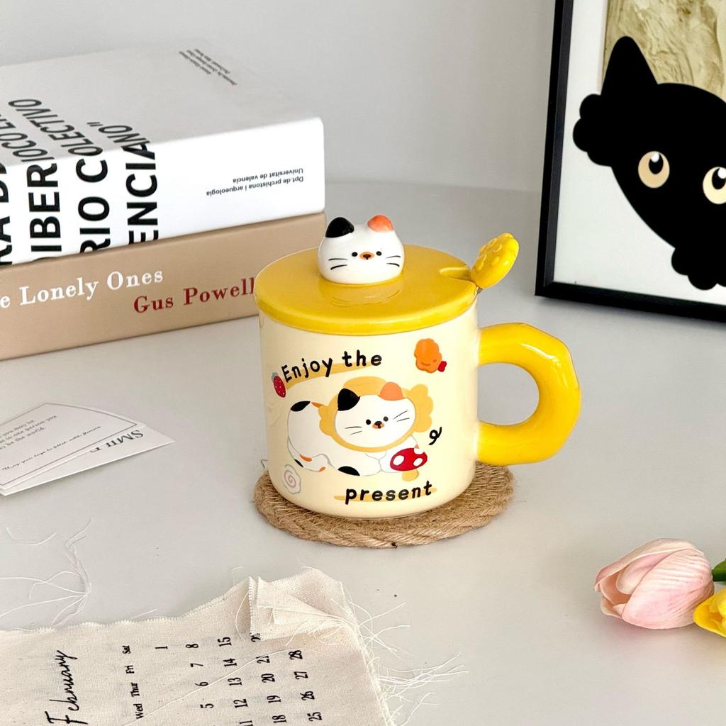 Cute Cat Birthday Gift Cute Cat Mug with Lid Couple Water Cup High Looking Best Friend Ceramic Cup