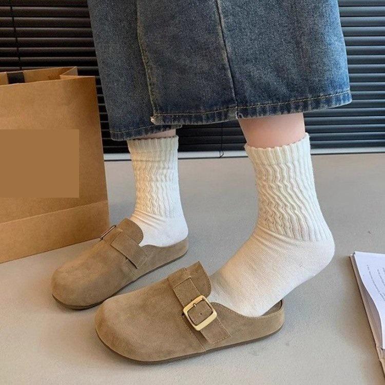 Boken Shoes Soft Sole Spring and Summer New Models Wear Half Bag Head Slippers Lightweight French Platform Boken Shoes