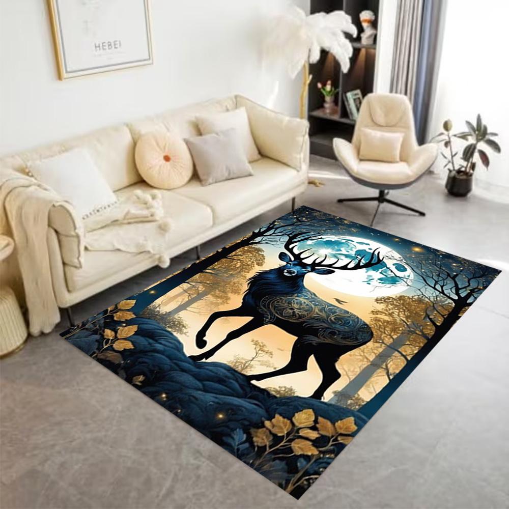 Floral Deer Rug Home Carpet Non Slip Office Decor Gift Living Room Bedroom