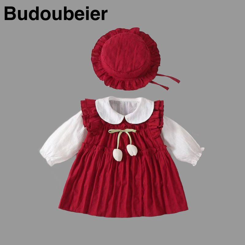 

British Baby Spring and Autumn Clothing, Red Festive One-Piece Jumpsuit for Baby Girls, Suitable for Full Month and 100-Day Celebrations, Outdoor Wear Red (Comes with a Hat) 59