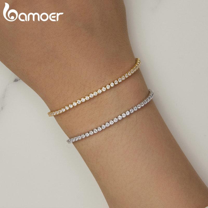 BAMOER Wyróżnione oferty marki 925 Sterling Silver Sparkling Strand regulowana bransoletka