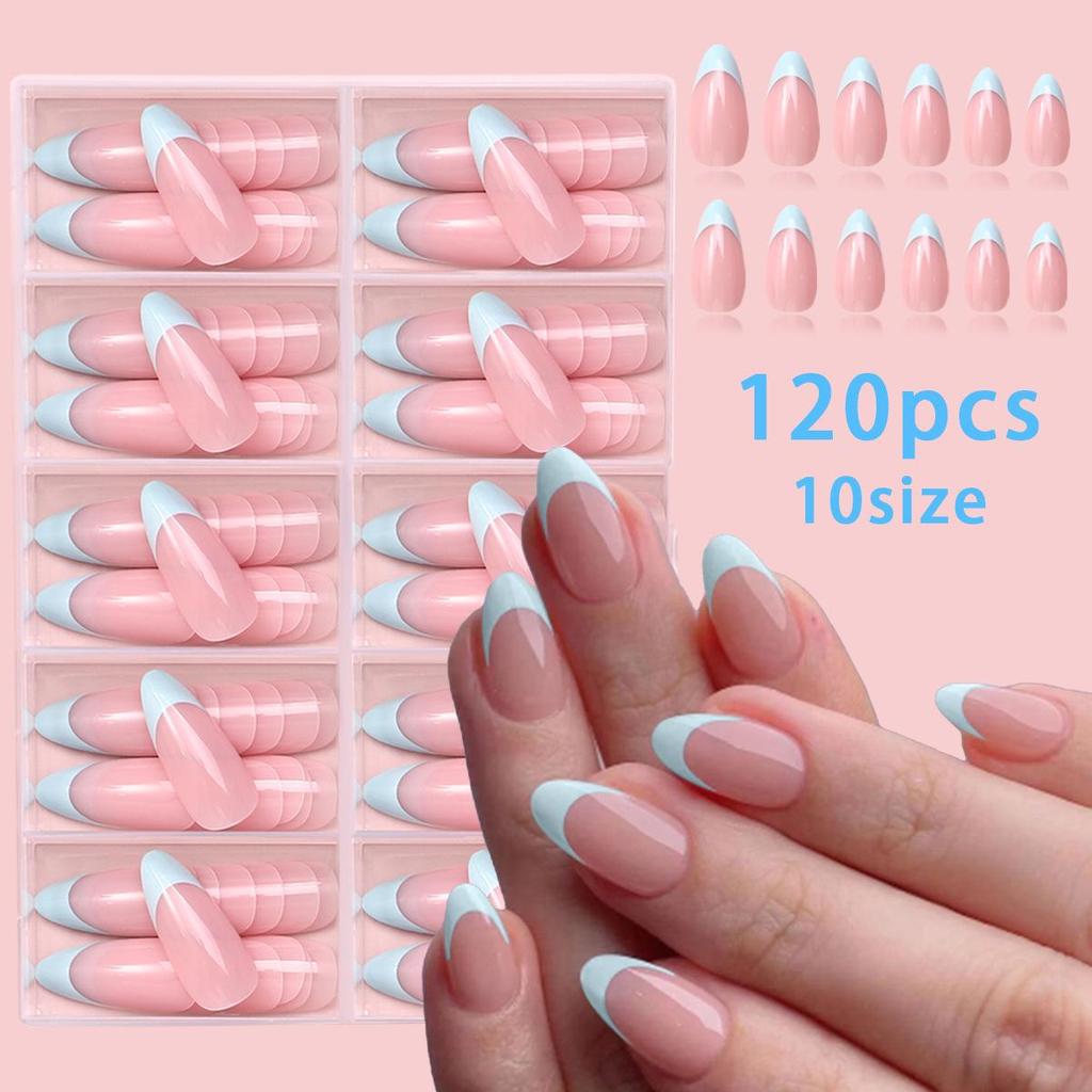 120-Piece Press-On Nails Set: Elegant French Nude Manicure with Easy-Remove Design