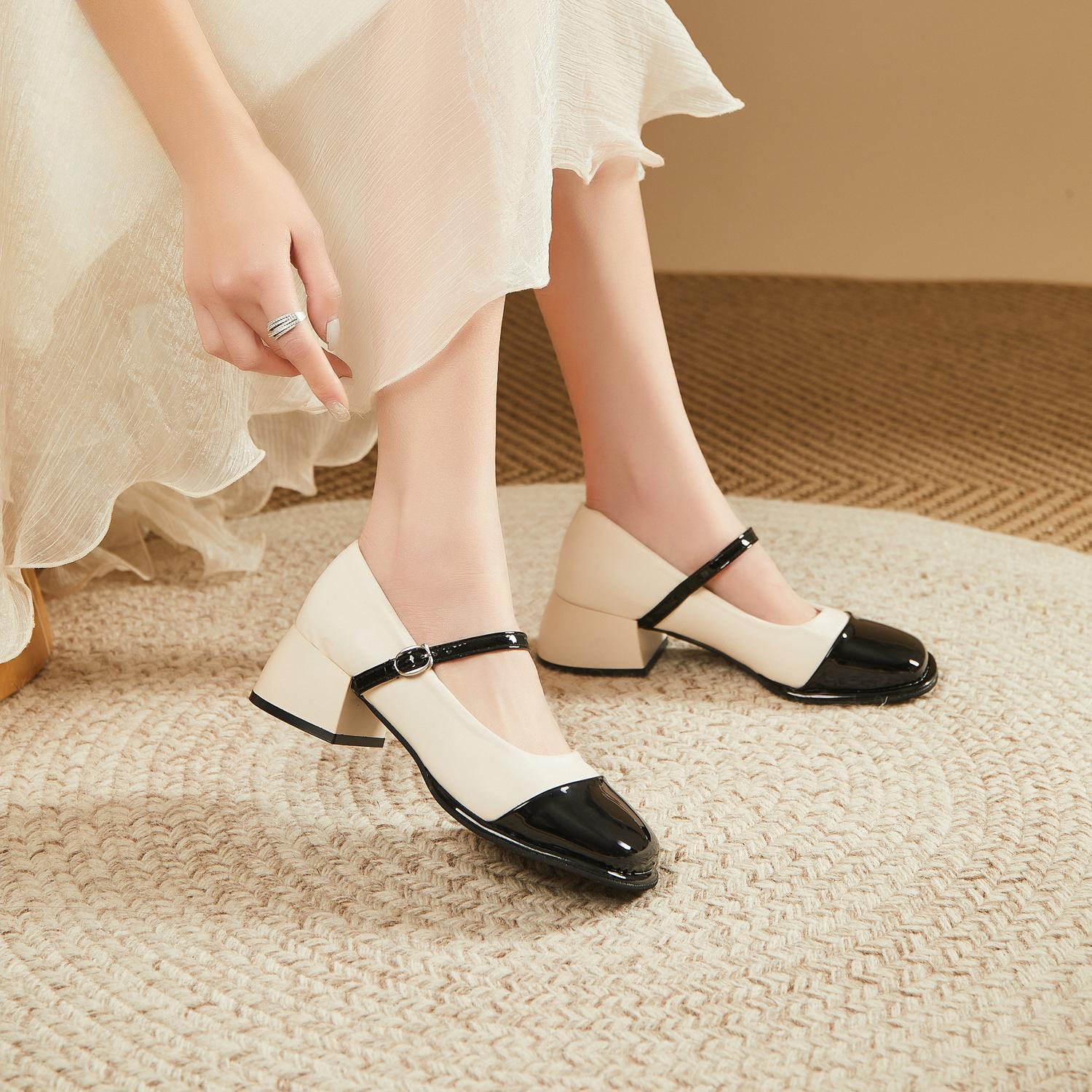 

Готические туфли Мэри Джейн для женщин 2024 года в японском стиле Лолита на квадратном каблуке женская летняя обувь со средним шикарным носком EA Shoe 35