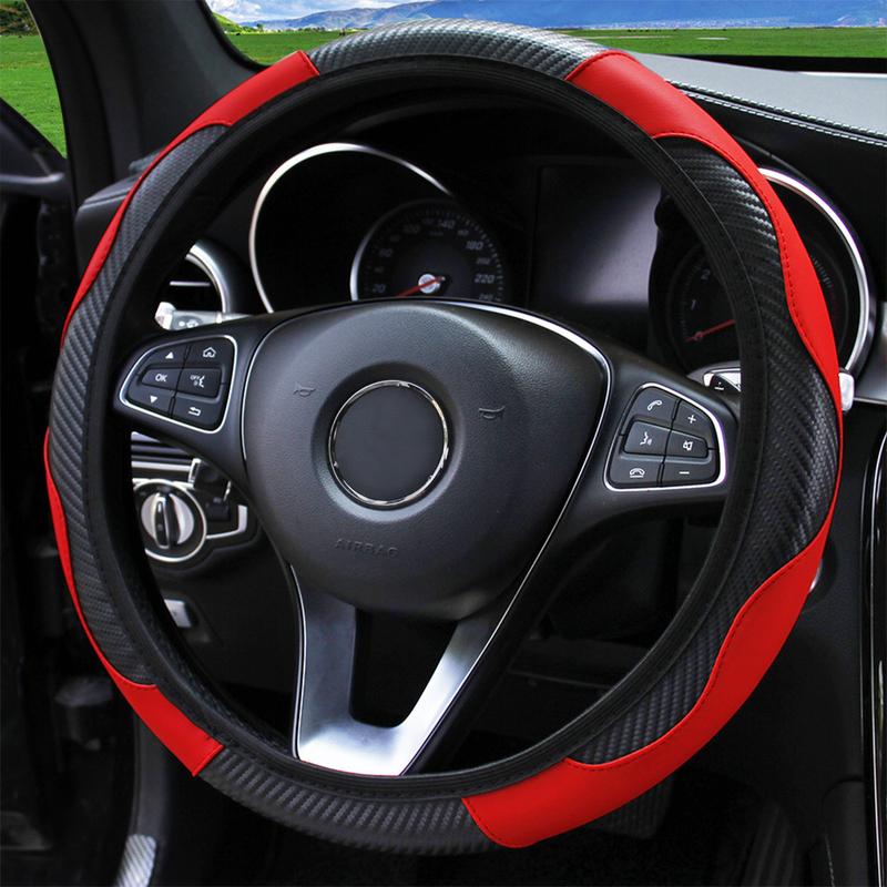Carbon Fiber Car Steering Wheel Cover Universal 15 Inch Leather Elastic Steering Wheel Protector For Steering Wheel 38 Cm